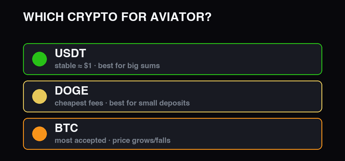 Qué cripto elegir para Aviator: USDT, DOGE o Bitcoin